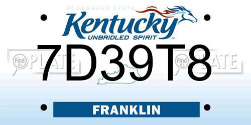 7D39T8 Kentucky License Plate