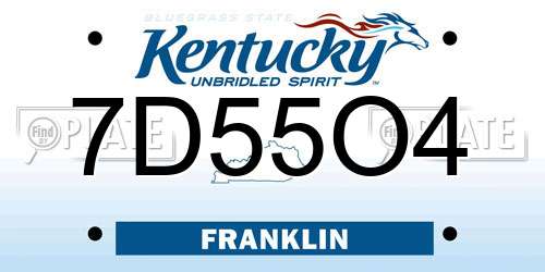 7D55O4 Kentucky License Plate