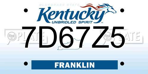 7D67Z5 Kentucky License Plate