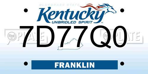 7D77Q0 Kentucky License Plate