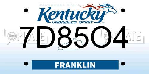 7D85O4 Kentucky License Plate