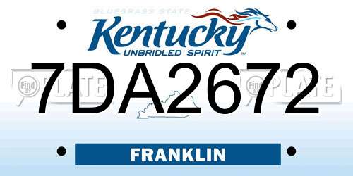 7DA2672 Kentucky License Plate