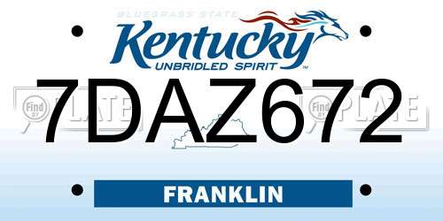 7DAZ672 Kentucky License Plate