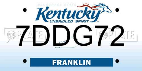 7DDG72 Kentucky License Plate