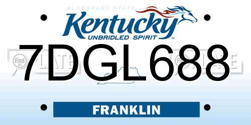 7DGL688 Kentucky License Plate
