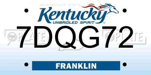 7DQG72 Kentucky License Plate