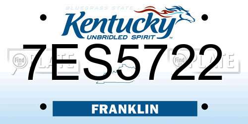 7ES5722 Kentucky License Plate
