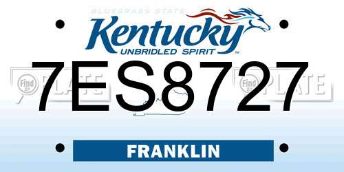 7ES8727 Kentucky License Plate