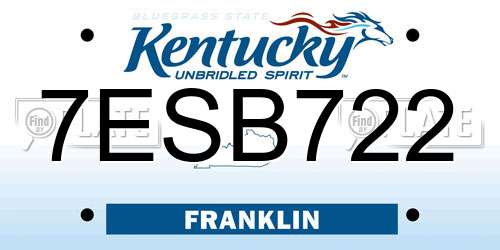 7ESB722 Kentucky License Plate
