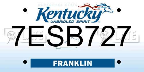 7ESB727 Kentucky License Plate