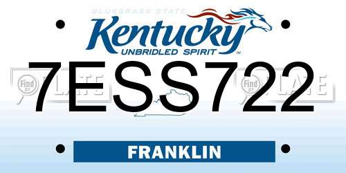 7ESS722 Kentucky License Plate