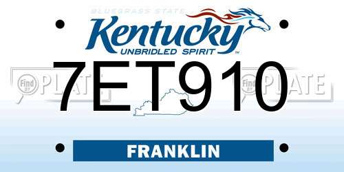7ET910 Kentucky License Plate