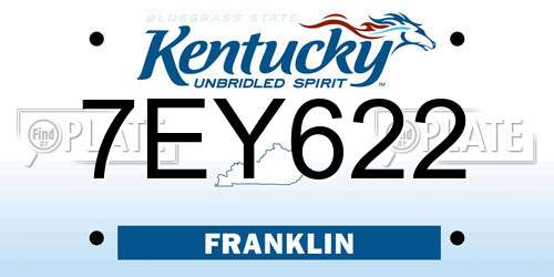 7EY622 Kentucky License Plate