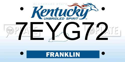7EYG72 Kentucky License Plate