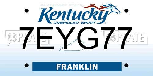 7EYG77 Kentucky License Plate