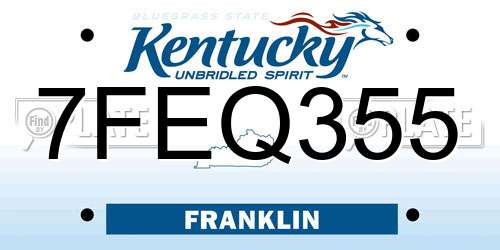 7FEQ355 Kentucky License Plate