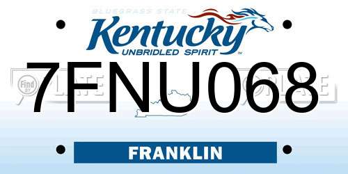 7FNU068 Kentucky License Plate
