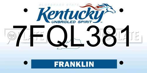 7FQL381 Kentucky License Plate