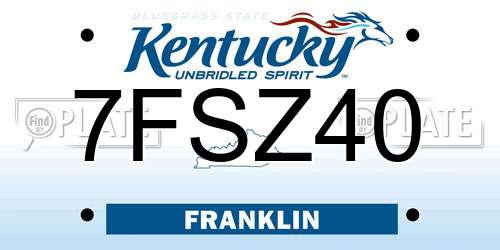7FSZ40 Kentucky License Plate
