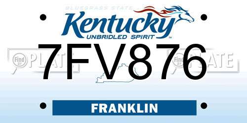 7FV876 Kentucky License Plate