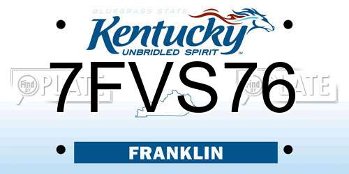 7FVS76 Kentucky License Plate