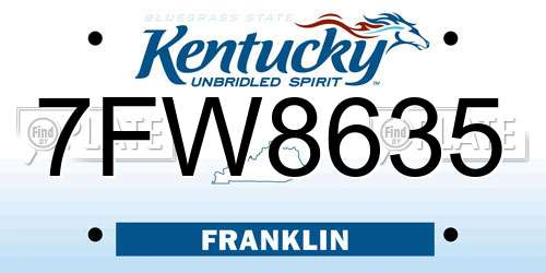 7FW8635 Kentucky License Plate