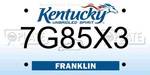 7G85X3 Kentucky License Plate