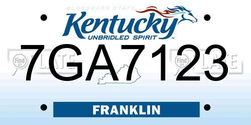 7GA7123 Kentucky License Plate
