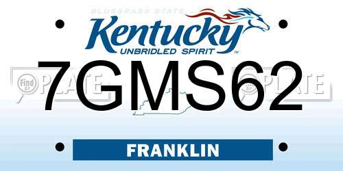 7GMS62 Kentucky License Plate
