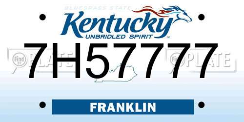 7H57777 Kentucky License Plate