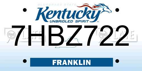 7HBZ722 Kentucky License Plate