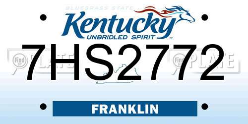 7HS2772 Kentucky License Plate