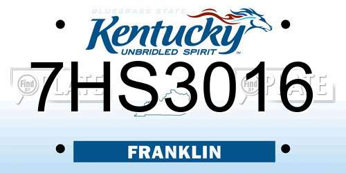7HS3016 Kentucky License Plate