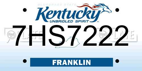 7HS7222 Kentucky License Plate