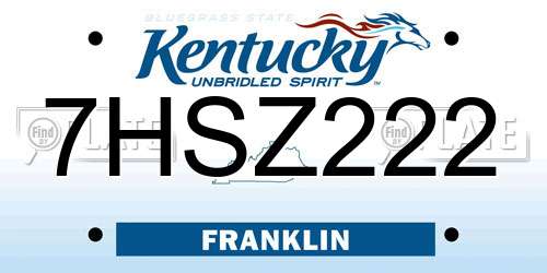 7HSZ222 Kentucky License Plate