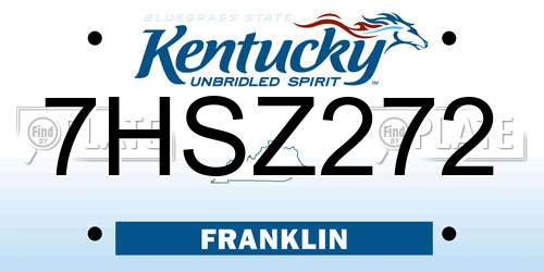 7HSZ272 Kentucky License Plate