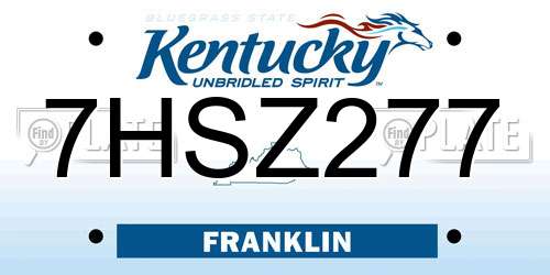 7HSZ277 Kentucky License Plate