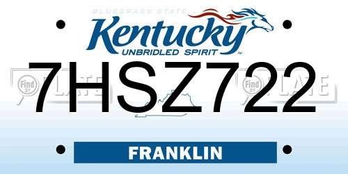 7HSZ722 Kentucky License Plate