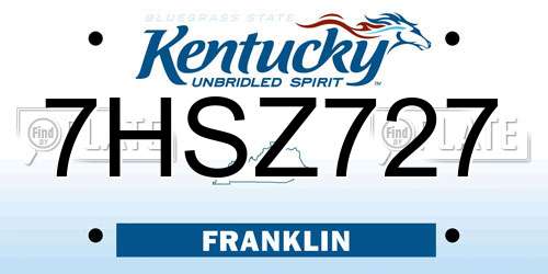 7HSZ727 Kentucky License Plate