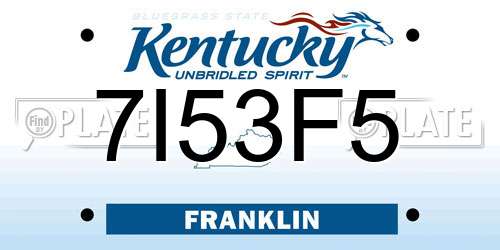 7I53F5 Kentucky License Plate