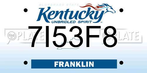 7I53F8 Kentucky License Plate