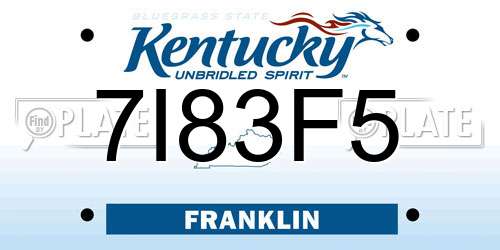 7I83F5 Kentucky License Plate