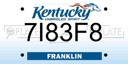 7I83F8 Kentucky License Plate