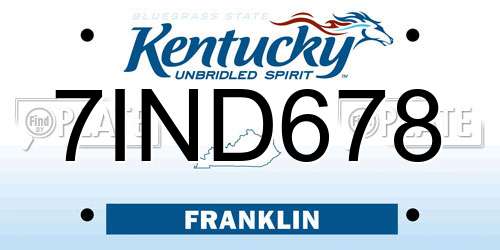 7IND678 Kentucky License Plate
