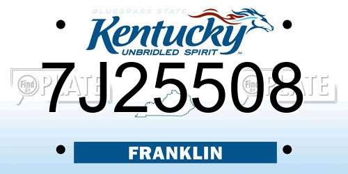 7J25508 Kentucky License Plate