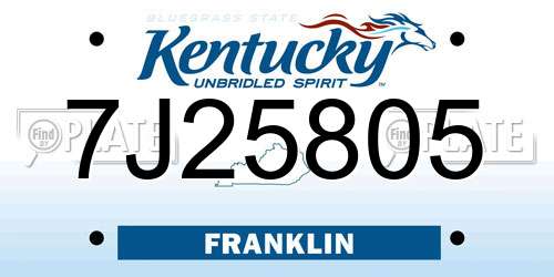 7J25805 Kentucky License Plate