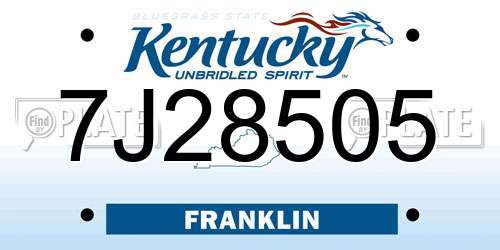 7J28505 Kentucky License Plate