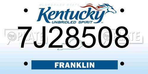 7J28508 Kentucky License Plate