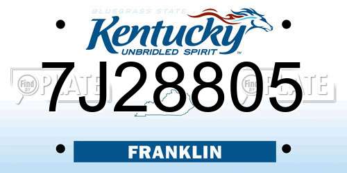 7J28805 Kentucky License Plate