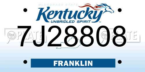 7J28808 Kentucky License Plate